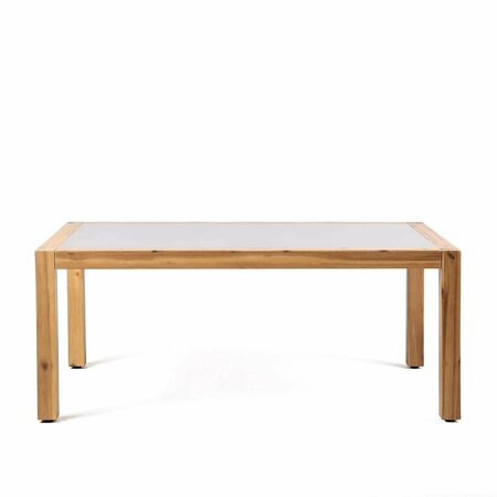ARMEN LIVING 18 in. Sienna Outdoor Patio Coffee Table in Acacia Wood with Center Stone, Natural & Gray LCSICOWDTK